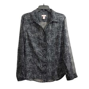 Chico’s Size 2 Sheer Button Up Patterned Shirt